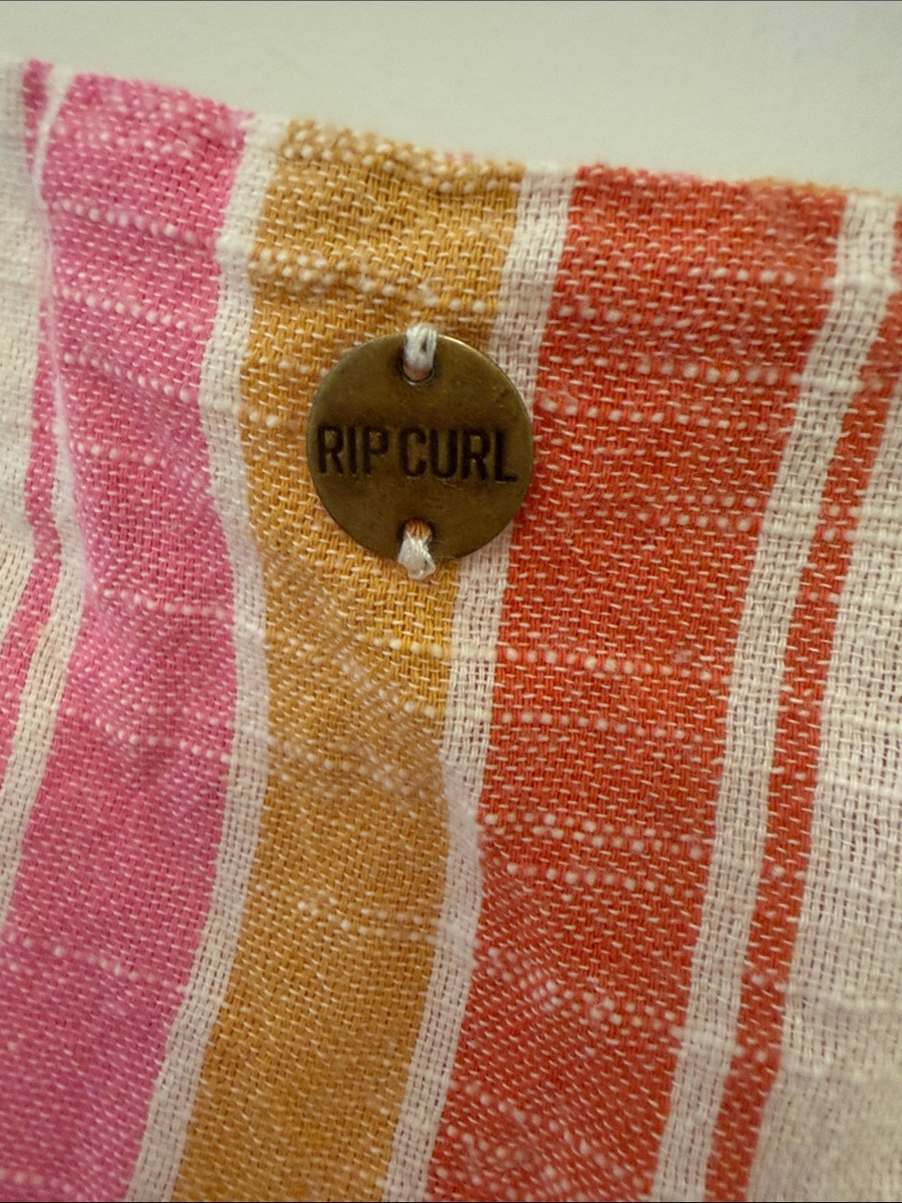 Rip curl Striped Cream linen Sundress with Pink & Orange Accents - Picture 3 of 4